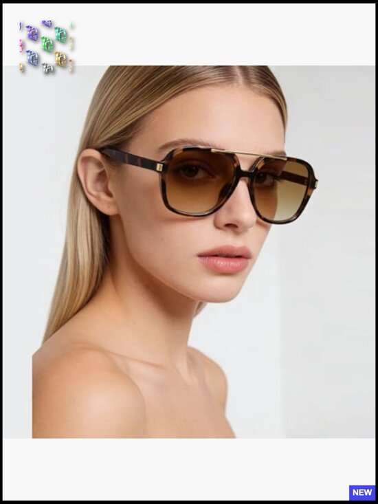 Retro Aviator Sunglasses Oversized Square 70s Tinted Trendy Geometric UV400